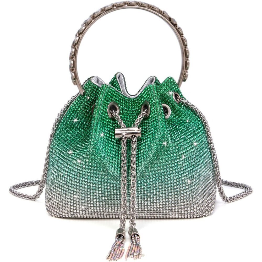 Women's Green Crystal Rhinestone Modern Sparkly Wedding Crossbody Clutch